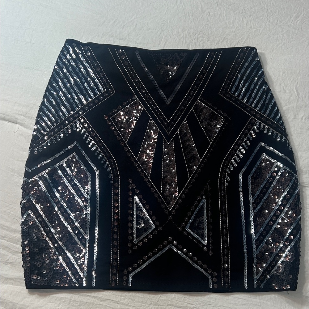Express Black and Silver Sequin Mini Skirt